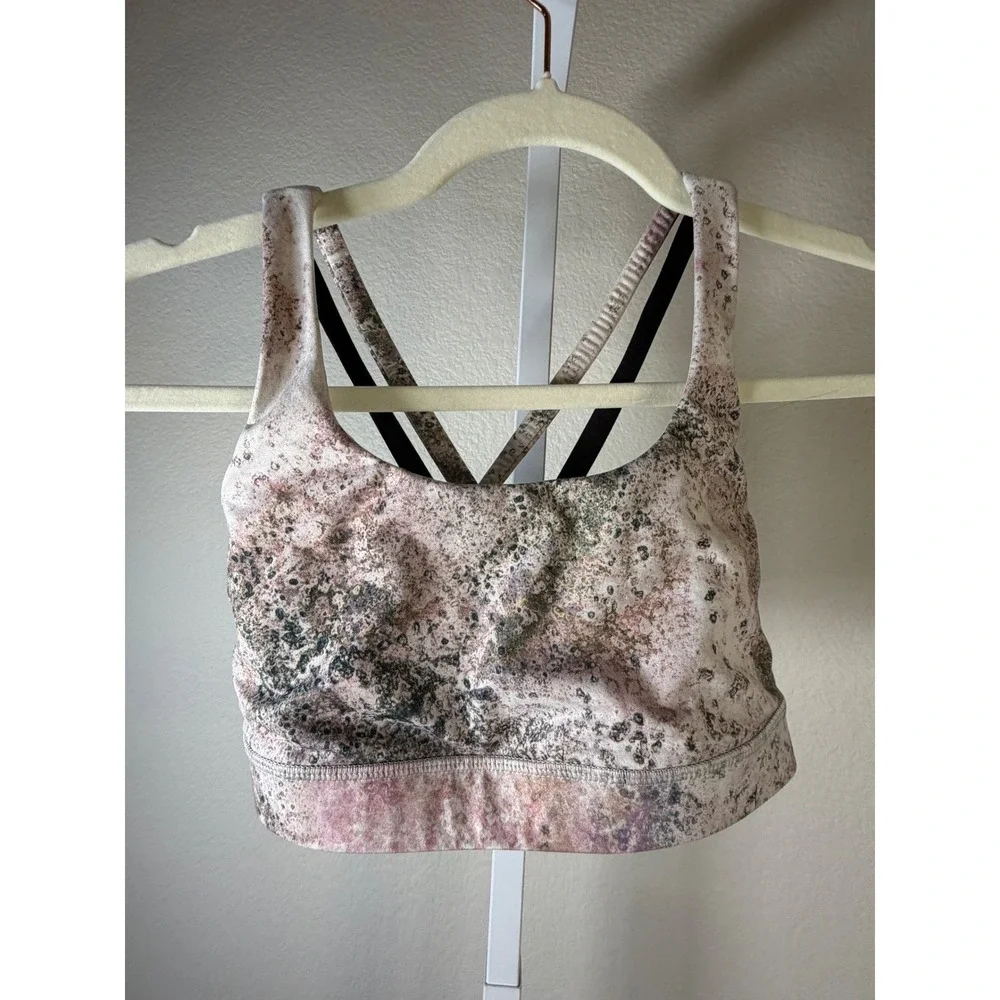 Lululemon Energy Bra Multi Color Abstract Marble Strappy Back Sports Bra Size 4